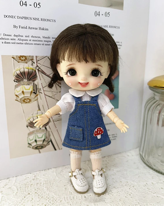 

Ob11 Doll Clothes Fashion Denim Suspenders Skirt White Bottoming Shirt Casual Wears for 1/12 BJD Dolls Clothes Accessories Toys