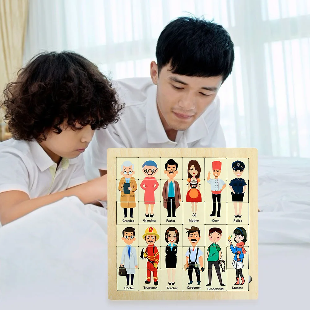 

36pcs Wooden Character Matching Puzzles Toy Parent-child Interaction Closely United Wisdom Development Educational Toys