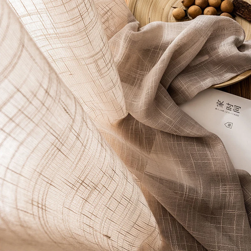 

LISM Brown Flax Linen Textured Sheer Curtains Japanese Style Window Sheers Living Room Kitchen Decoration Thicken Finished Drape