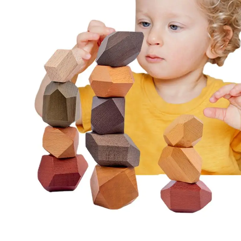 

Набор рок-блоков, переливающийся деревянный камень, игровые блоки для сортировки и укладки, Монтессори, развивающая сенсорная игрушка для дошкольного обучения