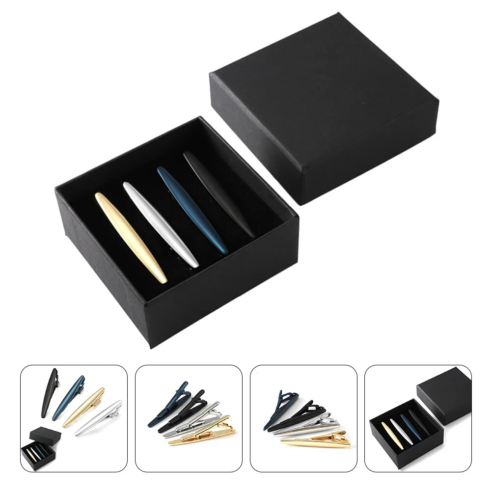 4pcs Necktie Clip Copper Business Meeting Tie Bar Clips Tie Pinch with Gift Box