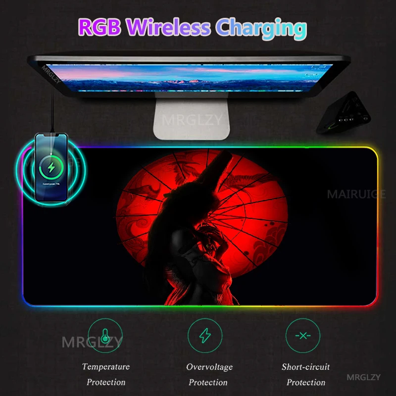 

Коврик для мыши со светодиодной подсветкой и беспроводной зарядкой