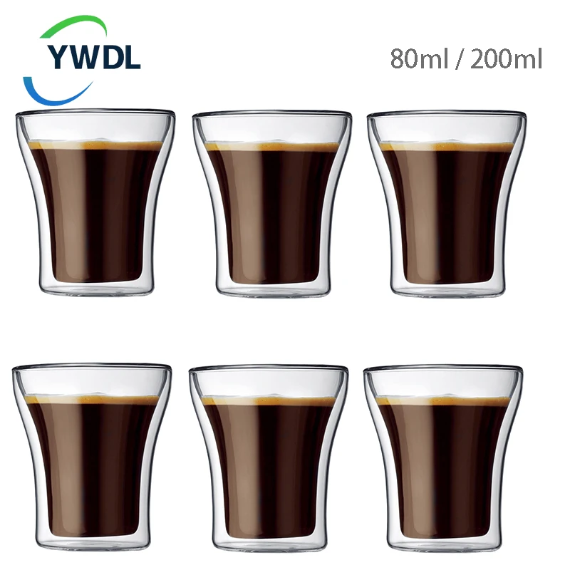 

80/200ml Clear Double Wall Glass Espresso Coffee Cup Set Heat-resistant Beer Wine Cocktail Thermal Tea Drink Cups Drinkware Set