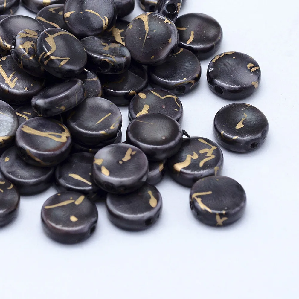 

200pc Drawbench Acrylic Beads Spray Painted Flat Round Black 9x3.5mm Hole: 1mm