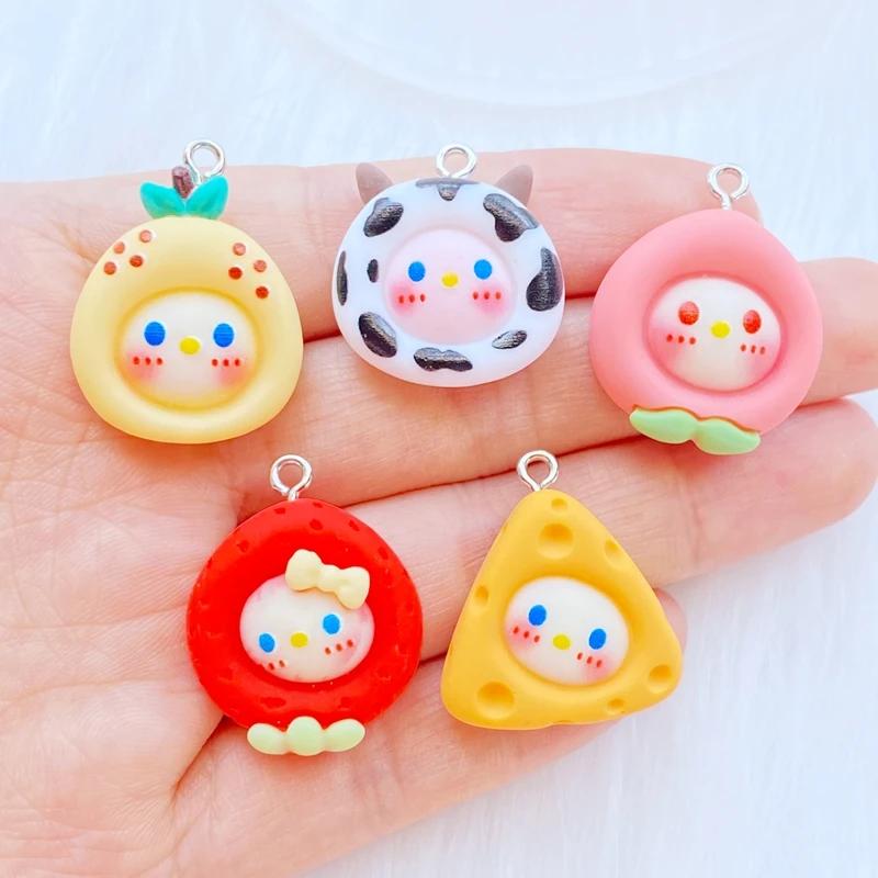 

10pcs New Mini Cute Cartoon Animal Fruit Resin Charms For Earring Key Chain Necklace Pendant Jewelry Findings Making
