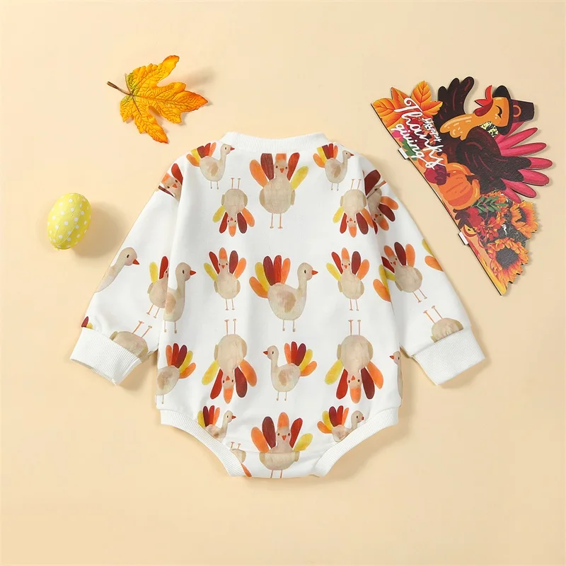 

Thanksgiving Baby Outfit Newborn Boy Girl Turkey Sweatshirt Romper Bubble Oversized Sweater Fall Clothes