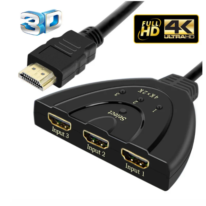 

4K 2K Mini 3 Port HDMI-compatible 1.4 Cable Switcher HD 1080P 3 in 1 Video Splitter Adapter For PS3 PS4 DVD PC TV Xbox Projector