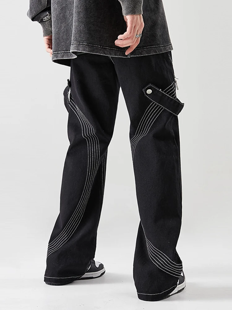 Vibe Style Belt Zipper Baggy Pants Men Cargo Wide Jeans Pants Y2K Clothes Straight Hip Hop Denim Trousers Pantalones Hombre 4XL