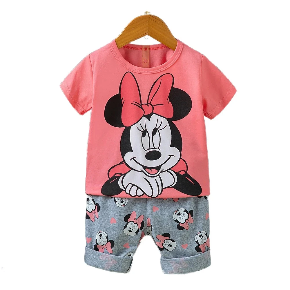 Disney Summer Children Suits For Girls Short Sleeve Sets For Baby Girls Two Clothes T-shirt + Shorts Sets Toddler Clothing