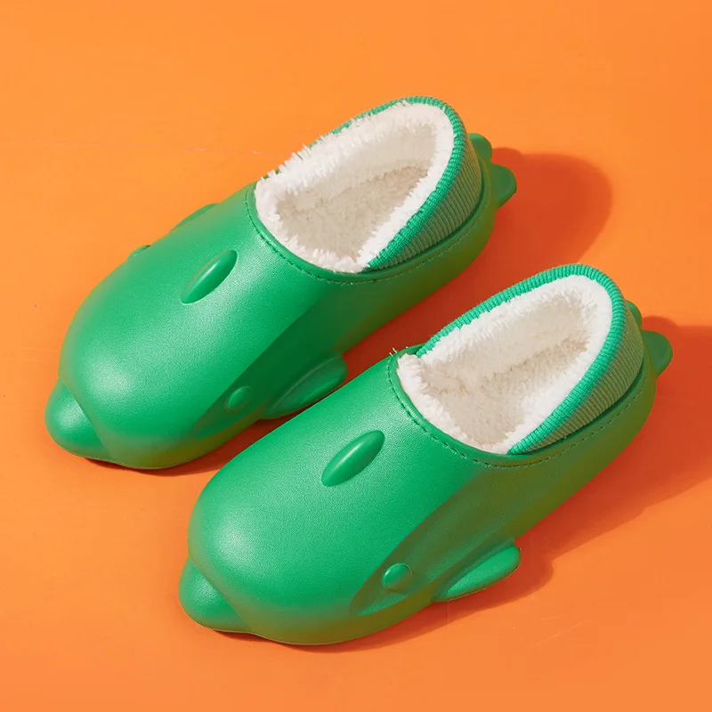 

2023 New Dolphin Fluffy Fur Slippers Women Winter Warm Cute Plush Home Slippers Flat Waterproof Bag Slides Shoes For Outer Wear