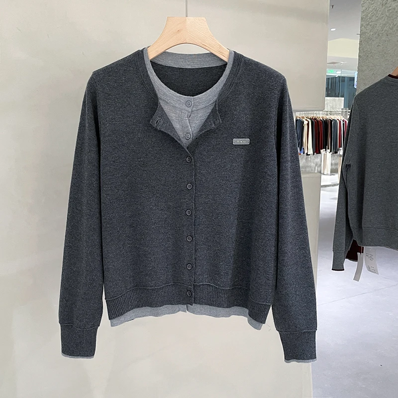 Высококачественный смысл отдыха! Модный флисовый вязаный кардиган контрастного