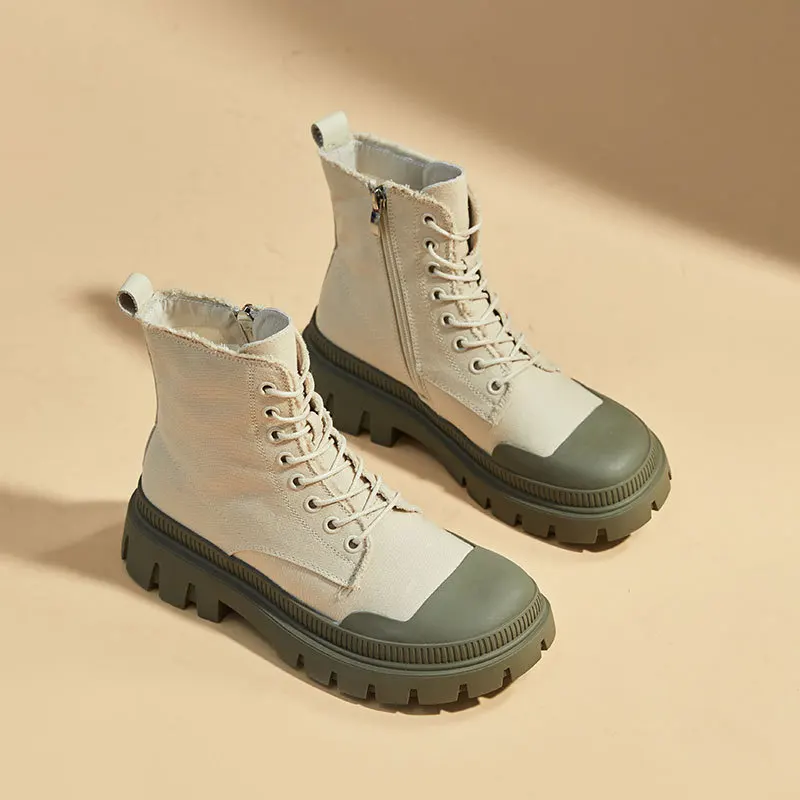 

BCEBYL Autumn/winter New Fashion High Top Canvas Medium Leg Boots Thick Soled Ankle Boots Women's Boots Single Boot 2022