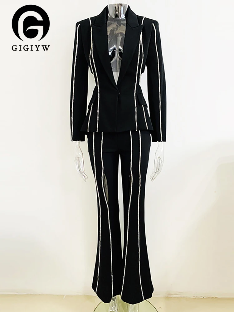 

Женский костюм из блейзера и брюк GIGIYW, весенний костюм из 2 предметов с одним пуговицами и открытой спиной и длинными рукавами, 2023
