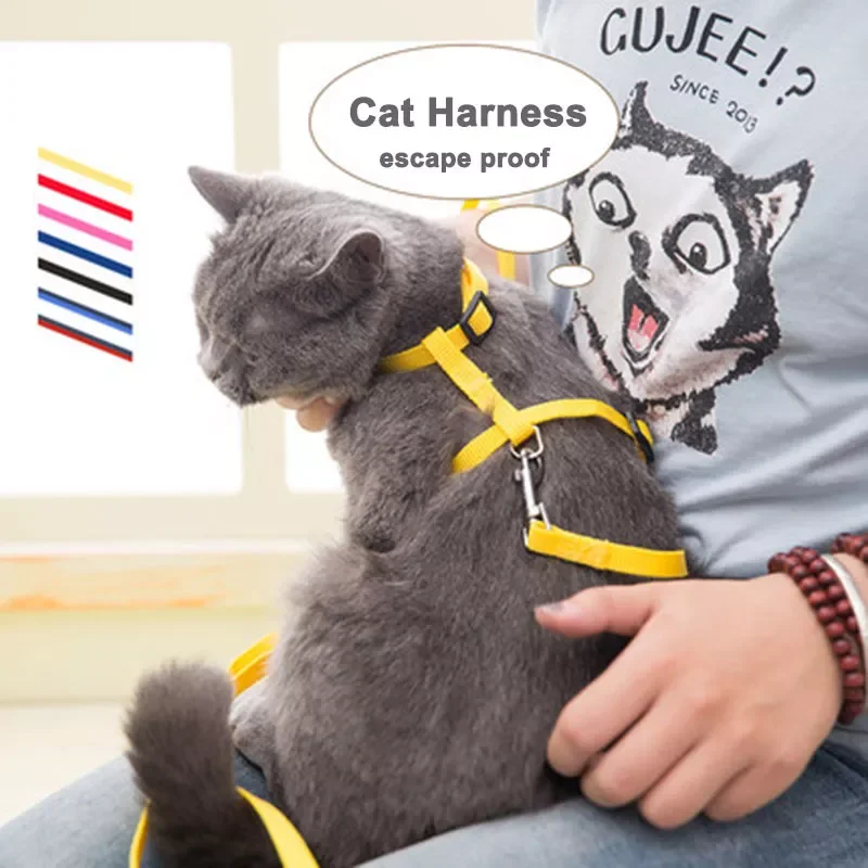 

2022New Adjustable Cat Harness Nylon Strap Collar with Leash Escape Proof Kitten Collar for Walking Small Pet Rabbit Lightweight