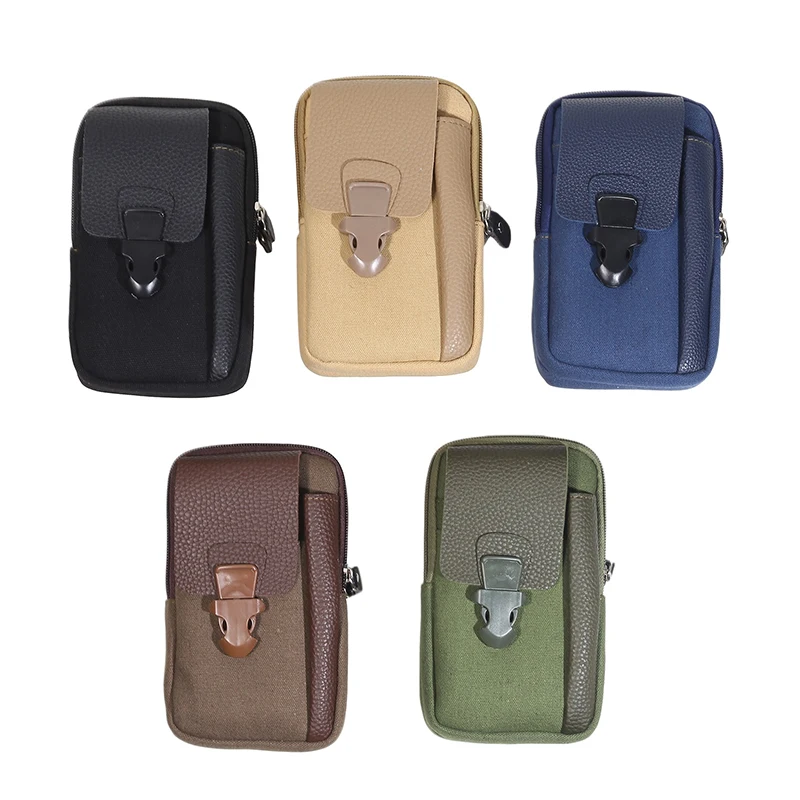 

Men's Outdoor Sports Bag Casual Men's Zipper Small Waist Bag Pure Color Card Bag Mobile Phone Bag Belt Waist Bag Coin Purse New