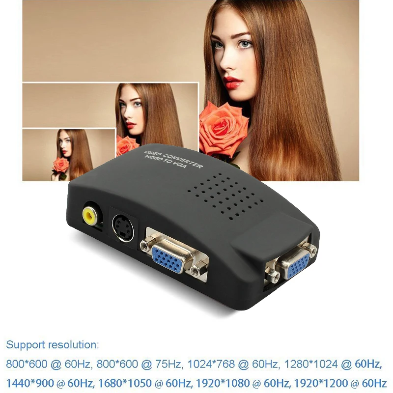 Video to VGA Converter with S-Video AV In Out Switch Mini Box for PC Laptop LCD TV Monitor CCTV Camera DVD Player | Безопасность и