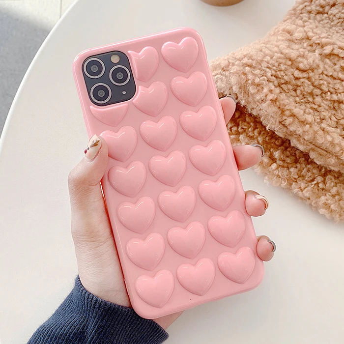 Cartoon 3D Love Heart Candy Color Phone Case for iPhone 13 12 14 11 Pro Max XS Max XR 7 Plus MINI Soft Solid Silicone Back Cover