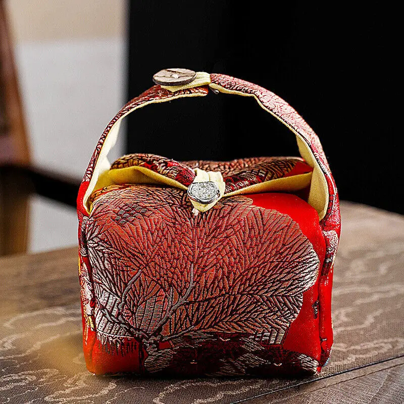 

Атласный чайный набор, сумка для хранения, сумка для хранения ручной работы, чайная чашка, портативный заварочный чайник, дорожная тканевая сумка, сумочка