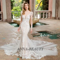 anna elegant wedding dresses mermaid deep v neck backless full sleeve appliques vestidos de novia brautmode personalised