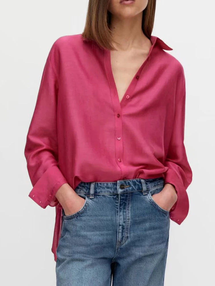 

2022 Spring / Summer New Elegant and Fashionable Women's Clothing Temperament Thin Lapel Solid Color Long Sleep Shirt Women