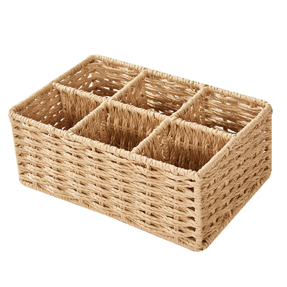 

Basket Storage Woven Wicker Baskets Seagrass Rattan Organizer Box Bin Desktop Makeup Holder Compartment Rectangular Hyacinth