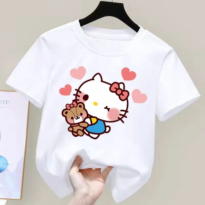 

Детская летняя футболка с коротким рукавом и принтом «Hello Kitty My Melody»