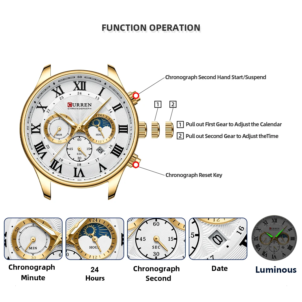 Часы наручные CURREN Мужские с хронографом модные спортивные браслетом из