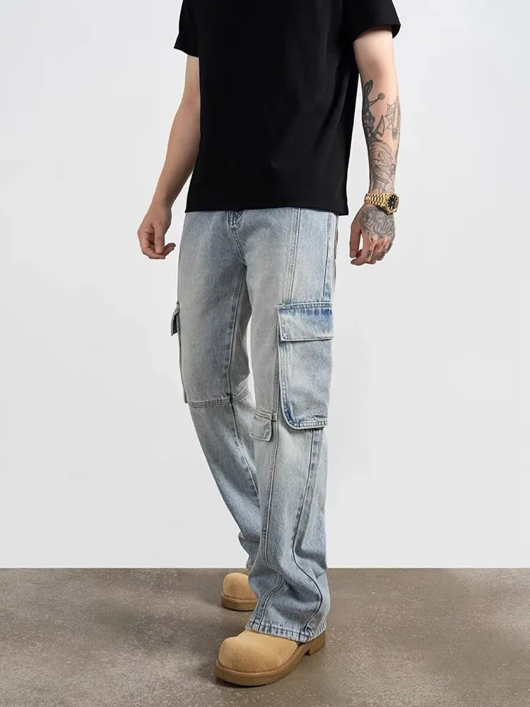 Мужские джинсовые брюки в стиле 90-х синие облегающие брюки-карго из денима с
