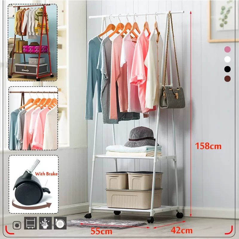 

Clothes Rack Floor Standing Clothes Hanging Storage Shelf Clothes Hanger Racks With Wheel Simple Style Bedroom FurnitureN