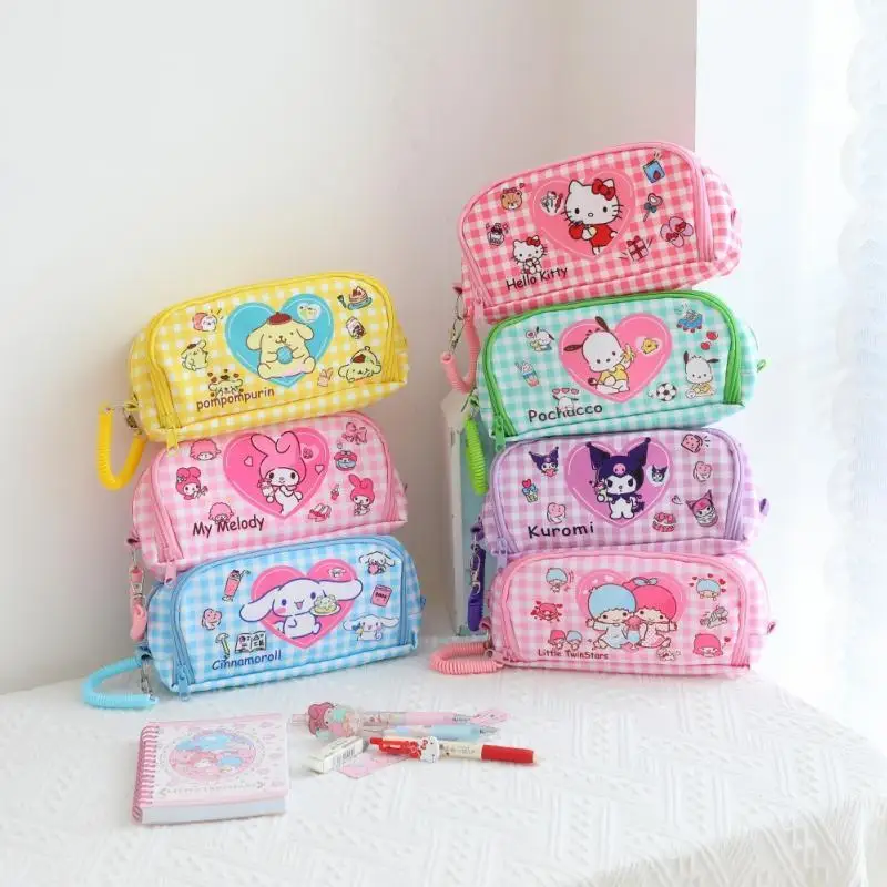 

Cute Sanrio Pencil Case Hello Kittys Accessories Anime Kawaii Large Capacity Double Layer Stationery Storage Bag Toys Girls Gift