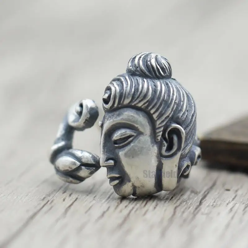 

Thai Silver Personality Buddha Statue Opening Men Women Ring Ring Retro Lotus Lotus Buddhist Ring Sterling Silver 925 Jewelry