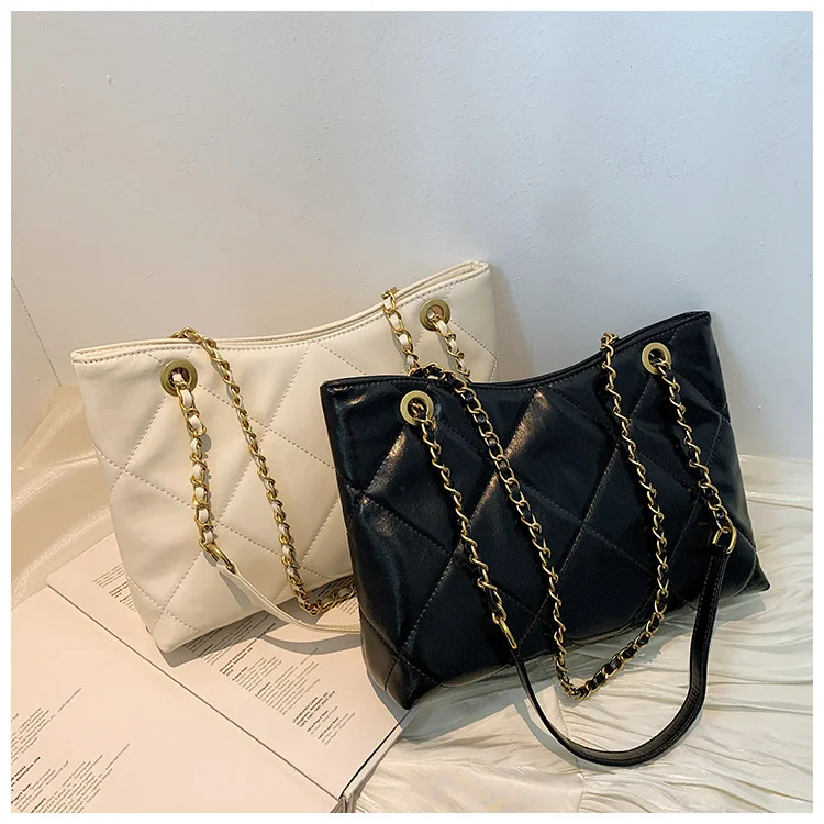 

Leather Lingge large bag women's 2022 new fashion Single Shoulder Messenger Bag Large Capacity chain bag ins Tote Bag