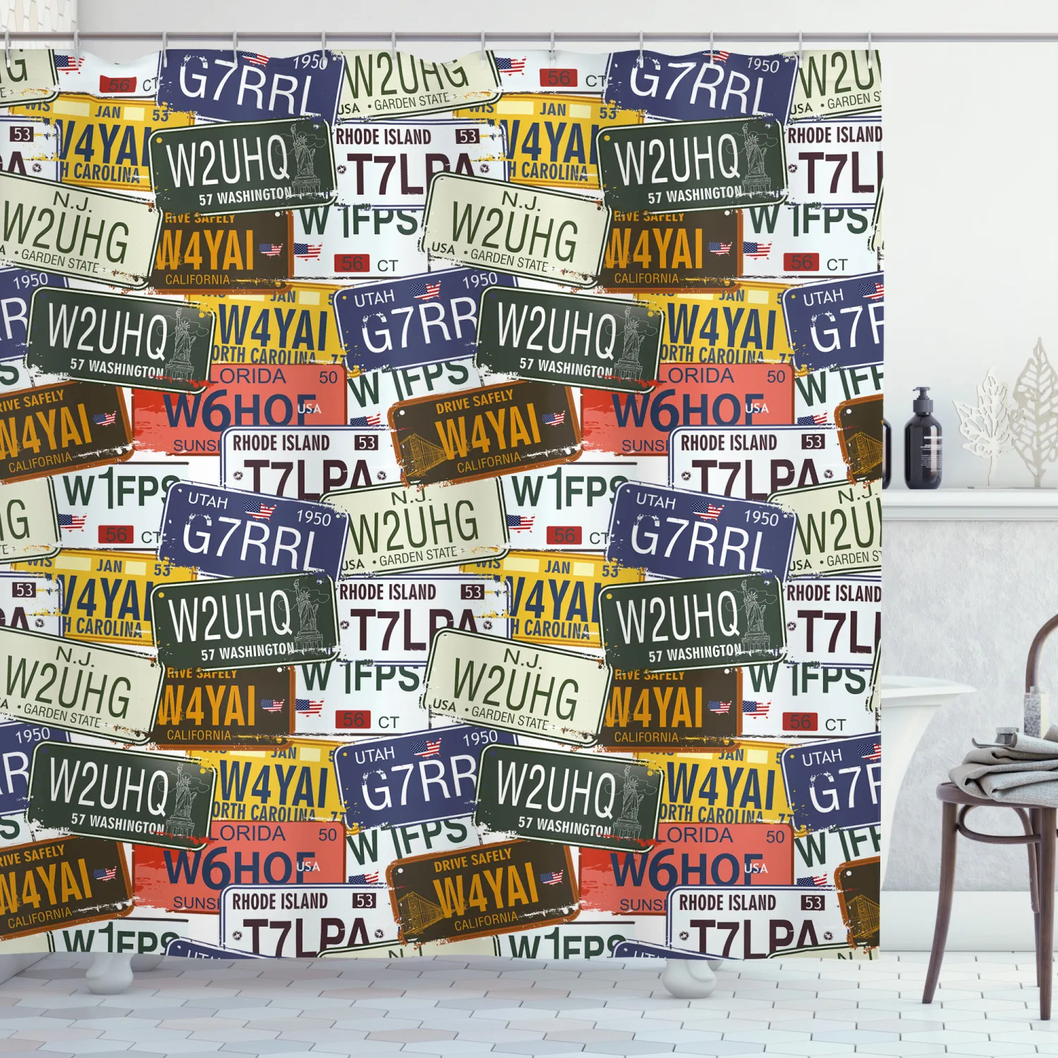США занавеска для душа набор Ретро американские Авто номерные знаки Юта ванной