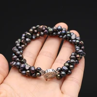 pearl bracelet natural freshwater pearl 5 6 mm three cells black bracelet charms for elegant women birthday gift