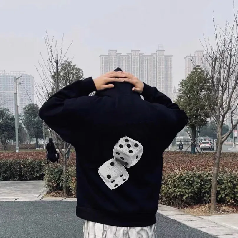 

Fall/Winter 2023 New Dice Print Back LOGO High Street Vintage Couple Plus Hooded Hoodie Hoodie