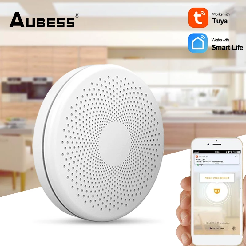 

Tuya WiFi Smoke Detector Alarm Sensor Smart Home Security Fire Protection Smart Life Works With Alexa Google Assistant