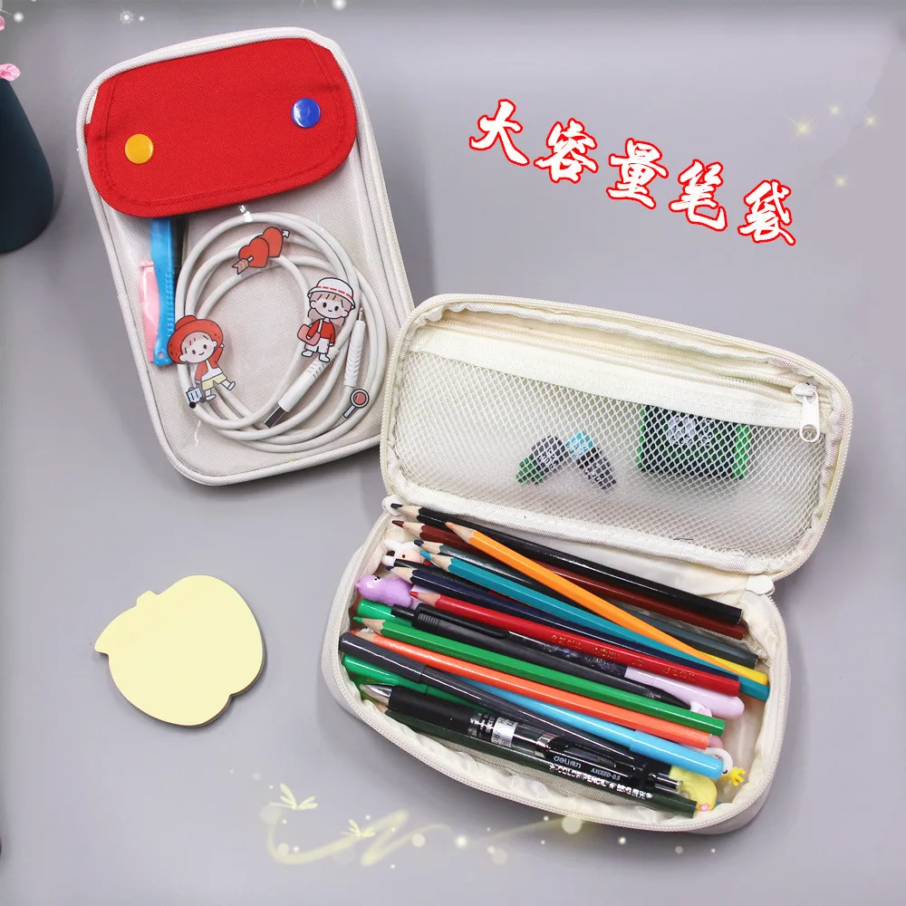 

Cute Transparent Pencil Case Bag with Sticker Japanese Style Double Layer Pencil Case Stationery Storage Bag Back To School Gift