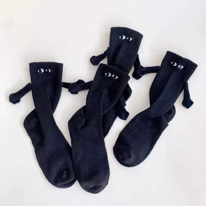 1 Pair Hand in hand Interesting Creative Magnetic Attractive Hand Black and White Cartoon Eyes Couple Socks 2023 Fashion