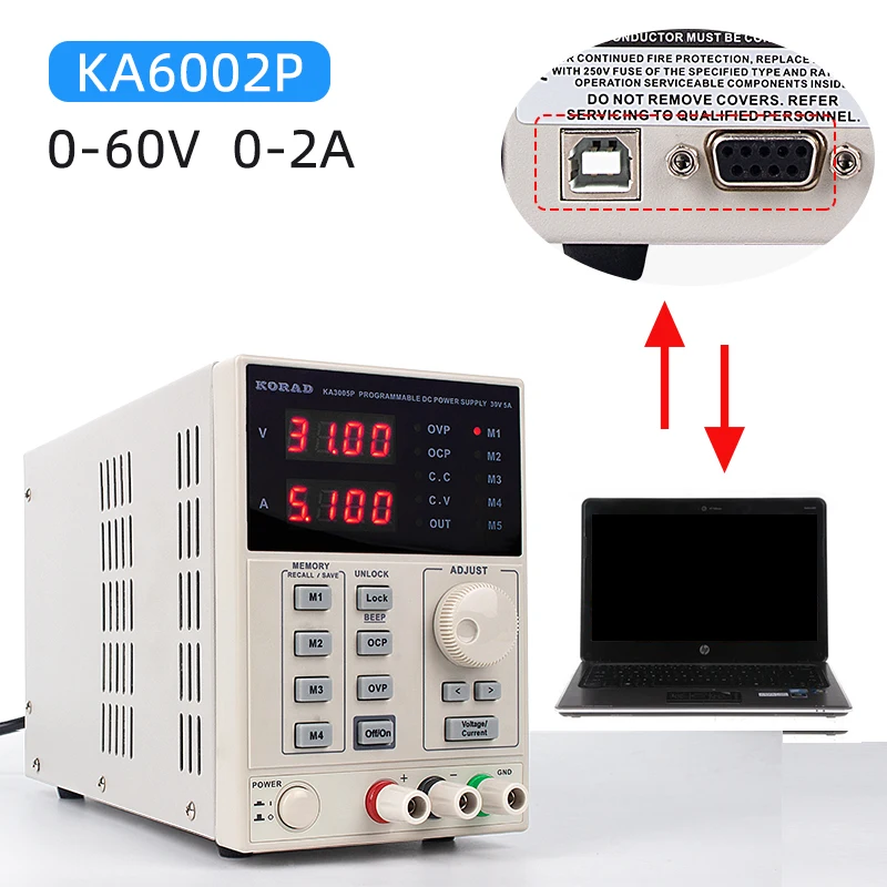 

New Style KA6002P 60V 2A High Stable RS232 USB Interface Variable Linear Programmable Lab Regulated DC Korad Power Supply