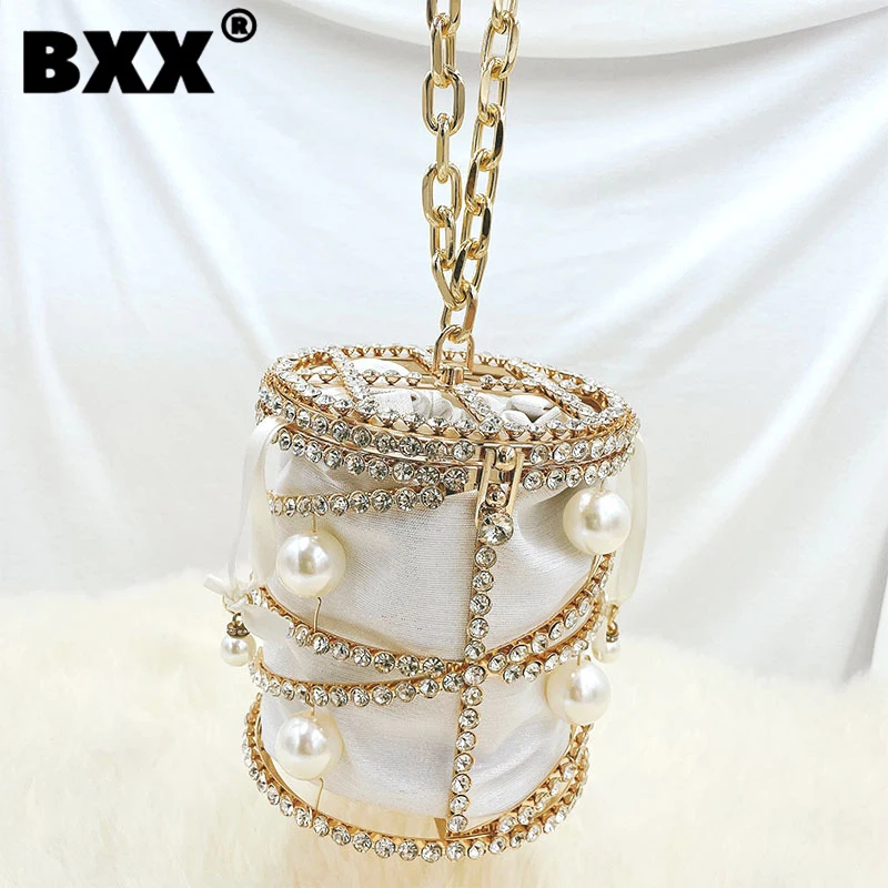 

[BXX] Chains Pearl Diamonds Female Top-handle Bags 2022 New Fashion Trendy Luxury Designer Evening Elegant Mobile Bag GF2542