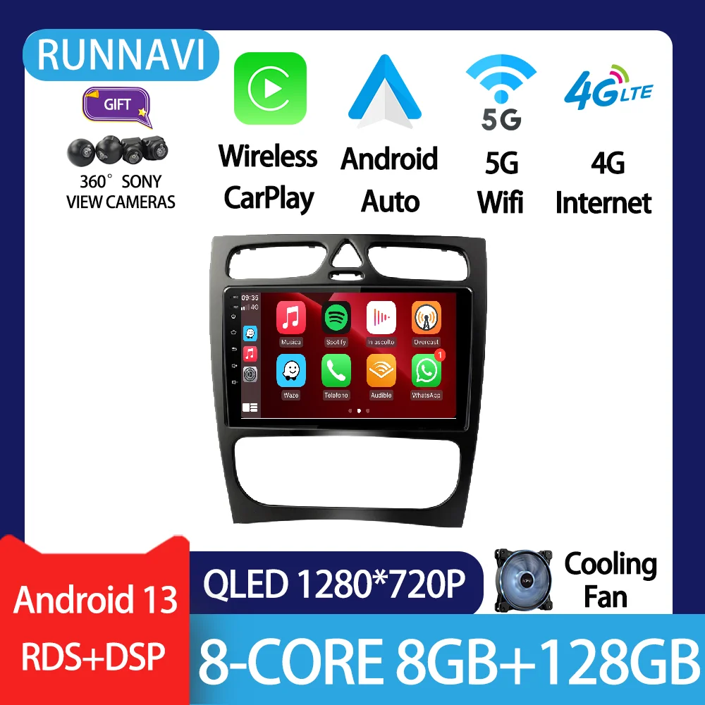 

Автомобильный радиоприемник Android 13 для Mercedes Benz C Class W203 C200 C320 C350 CLK W209 2002 - 2005 мультимедийный видеоплеер навигация GPS