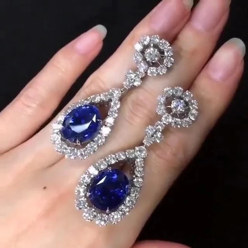 

Ne'w Temperament Women's Drop Earrings with Blue/White Cubic Zirconia Wedding Party Elegant Bridal Accessories Fashion Jewelry