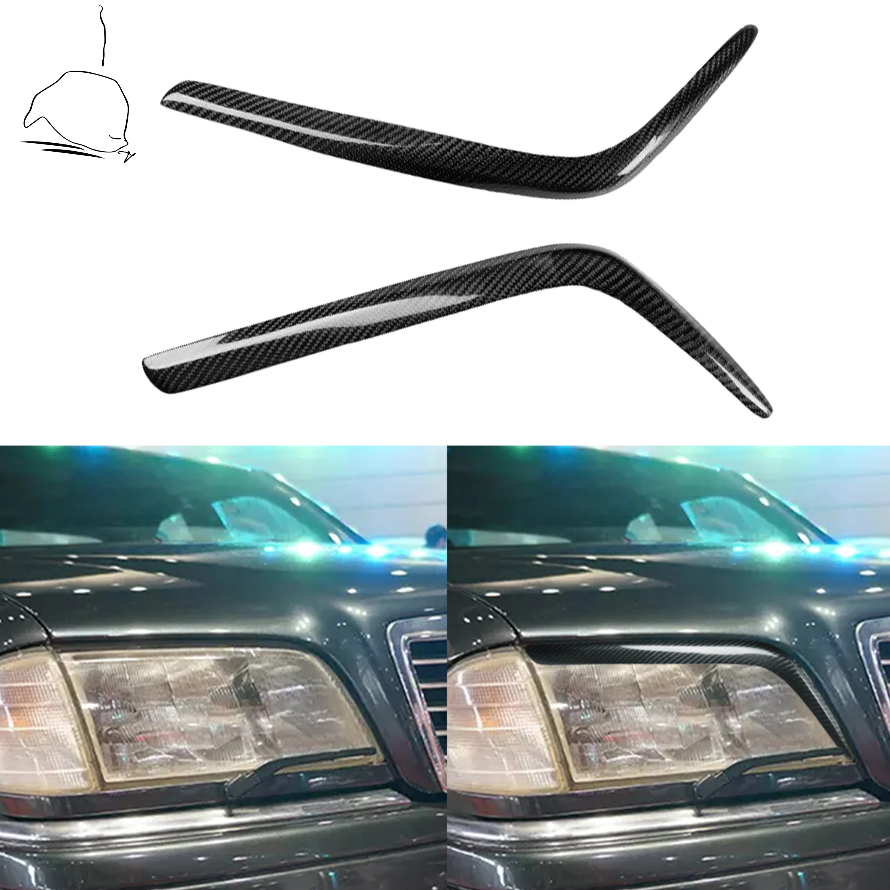 For Mercedes Benz W202 Auto Headlight Cover Shells Eyebrows Carbon Fiber Eyelid Headlamp Stickers Racing Lights Car Accessories