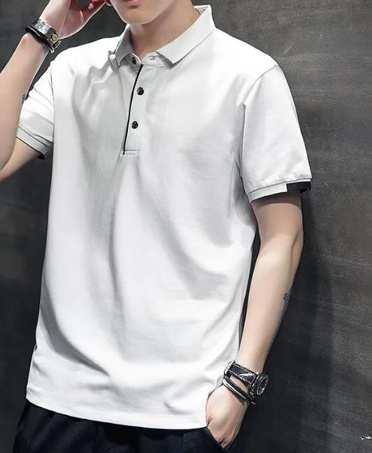 

New Summer Men's Solid Color Short Sleeve Button Turn Down Colar Cotton Blend Fashion T-Shirt ABD548