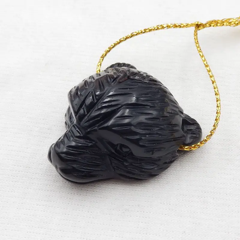 Натуральный камень Обсидиан Резной Медведь голова кулон бисер 35x34x17 мм 22 г