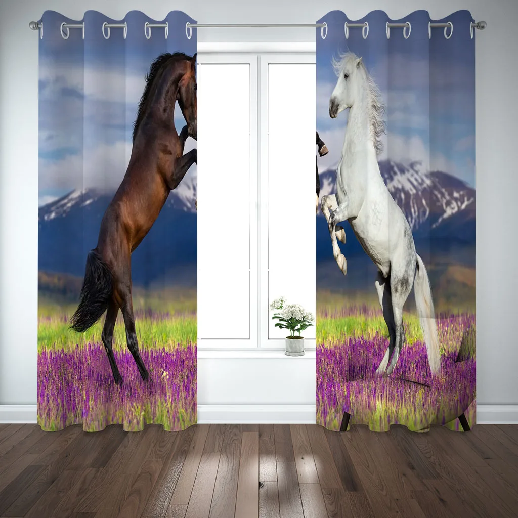 Customized Curtains For Rooms Animal Horse Purple Lavender 2 Pieces Custom Modern Blackout The Whole House Girl Be