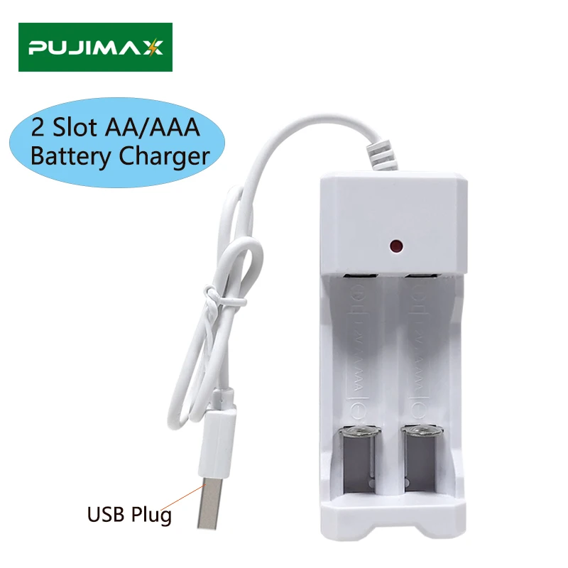 

Быстрое зарядное устройство PUJIMAX с 2 слотами и USB-выходом, универсальное зарядное устройство для батарей 1,2 в AA/AAA NiMH NiCd, зарядные устройства, а...
