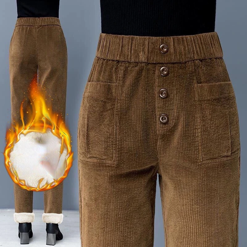 

Fashion Trousers Ladies Casual Warm Corduroy Pants Women Korean High Waist Straight Pants Female 2022 New Thicken Trousers Q128