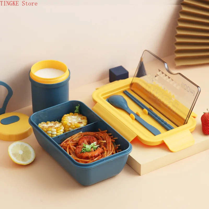 

1100ml student lunch box lunch box wheat straw lunch box microwaveable plastic fresh-keeping box sealed multi-cell