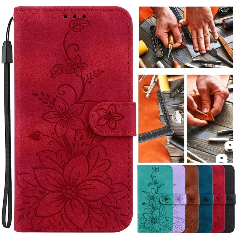 Фото Чехол-кошелек с откидной крышкой и цветком для Nokia G42 G22 G21 G60 G300 G11 Plus G10 G20 NokiaG42 Магнитные кожаные чехлы для телефонов Lily №1